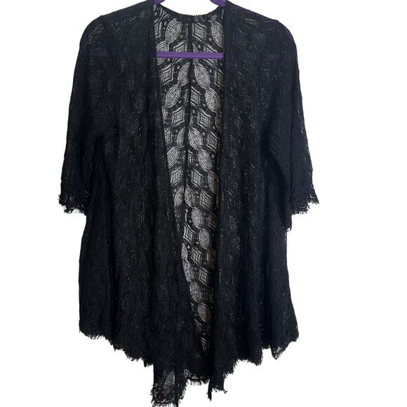 BKE Boutique Black Lace Kimono Cardigan Medium Sheer Boho Open Front - Picture 1 of 5